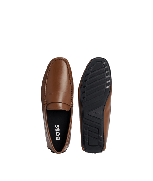 Nappa-leather Driver Moccasins With Embossed Logo - Brown