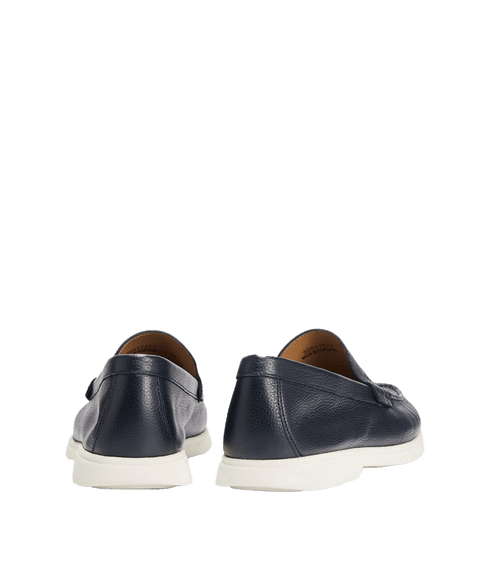 Tumbled-leather Loafers With Contrast Outsole - Navy
