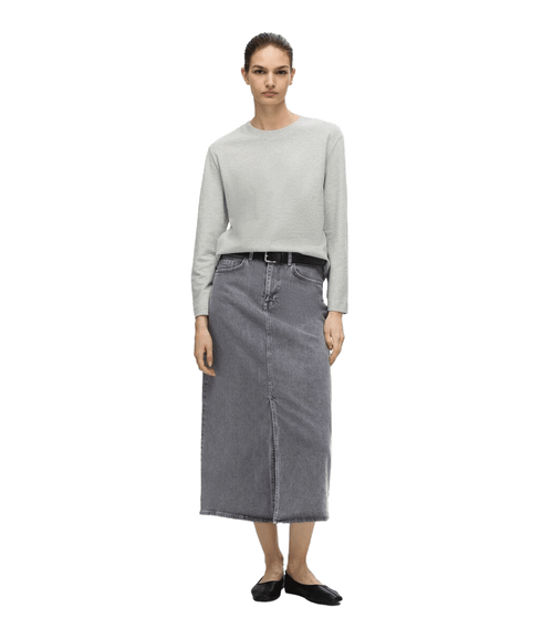 Denim Midi Skirt - Grey