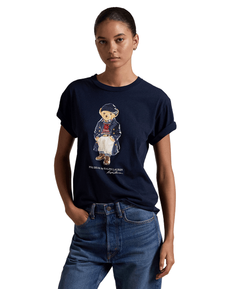 Polo Bear Logo Cotton Jersey Tee - Navy