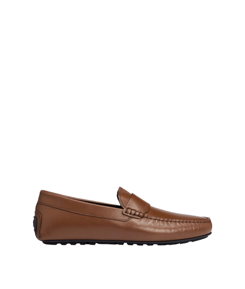Nappa-leather Driver Moccasins With Embossed Logo - Brown