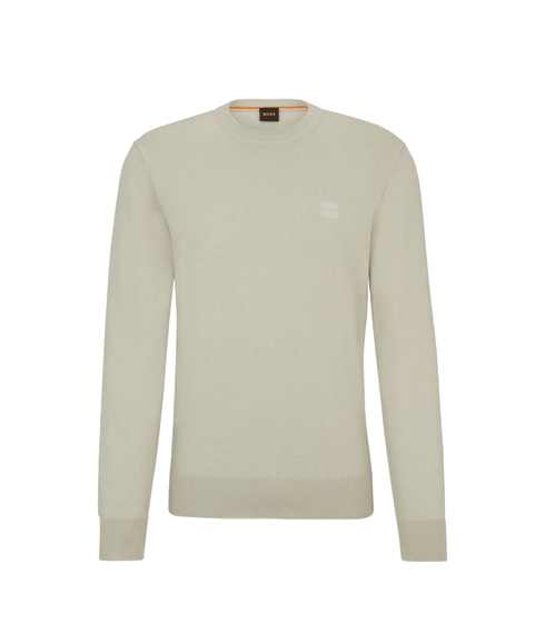Crew-neck Sweater in Cotton and Cashmere With Logo - Beige