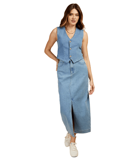 Vogue Williams Denim Midaxi Skirt - Blue