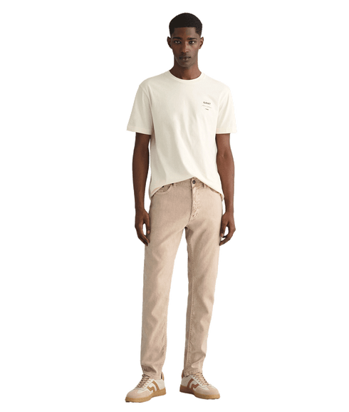 Slim Fit Cotton Linen Jeans - Beige