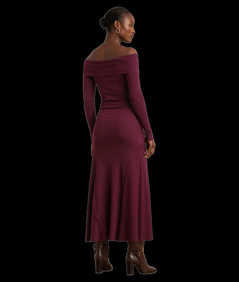 Rib-knit Off-the-shoulder Midi Dress - Red