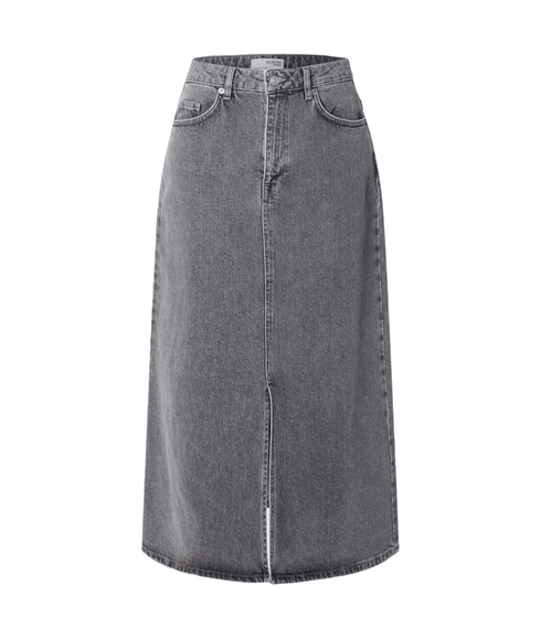 Denim Midi Skirt - Grey
