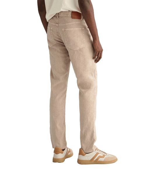 Slim Fit Cotton Linen Jeans - Beige