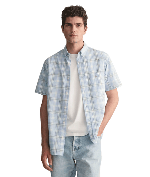 Regular Fit Checked Poplin Short Sleeve Shirt Fresh Blue - Multi
