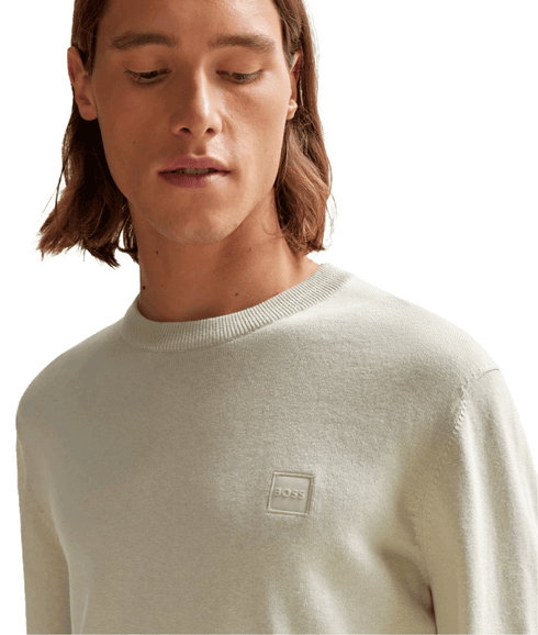 Crew-neck Sweater in Cotton and Cashmere With Logo - Beige