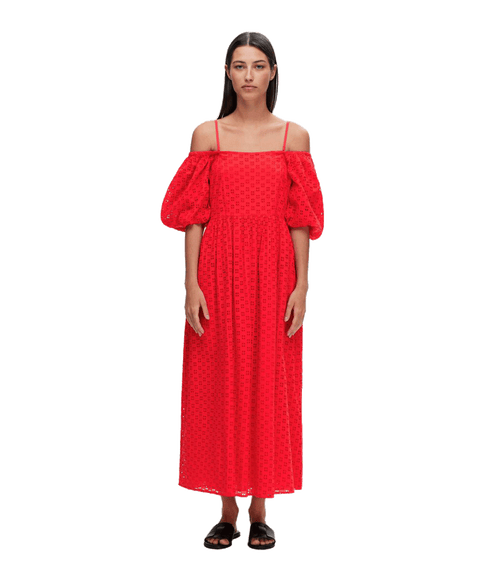 Off-shoulder Maxi Dress - Red