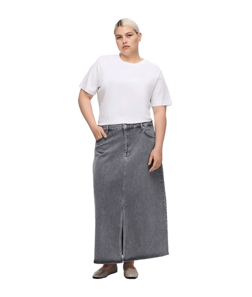 Denim Midi Skirt - Grey