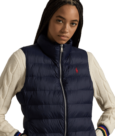 Water-repellent Quilted Packable Vest - Navy
