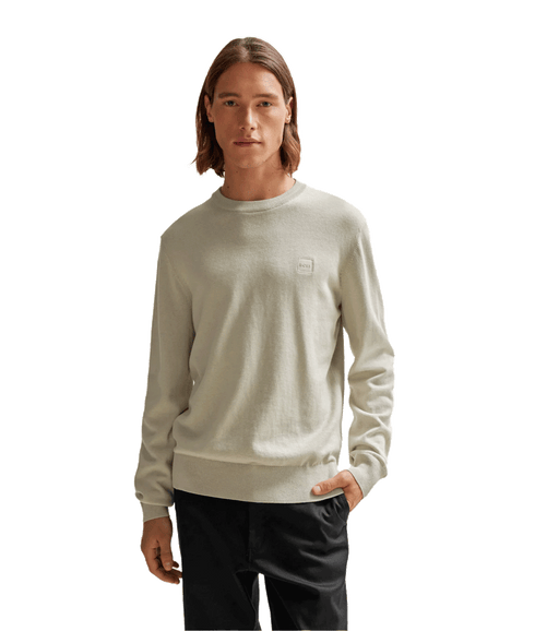 Crew-neck Sweater in Cotton and Cashmere With Logo - Beige