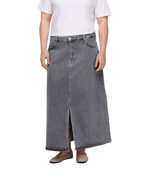 Denim Midi Skirt - Grey