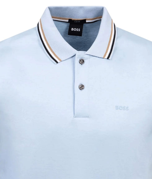 Slim-fit Polo Shirt in Cotton With Striped Collar - Blue