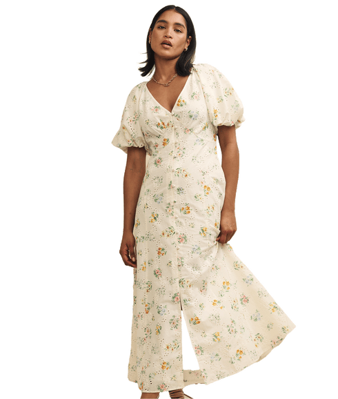 Floral Broderie Lennox Midi Dress - Multi