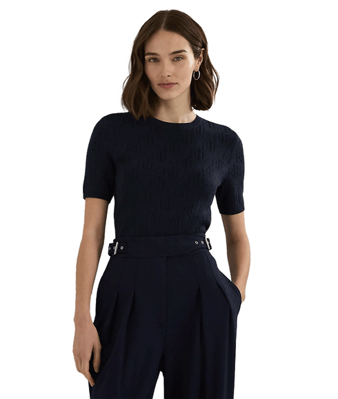 Monogram Jacquard Short-Sleeve Jumper - Black