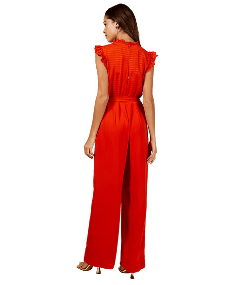 Check Frill Detail Jumpsuit - Orange