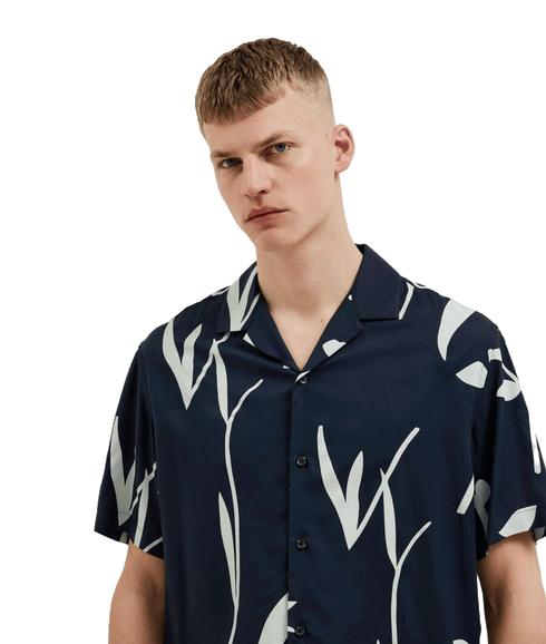 Printed Short Sleeved Shirt - Navy