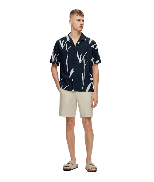 Printed Short Sleeved Shirt - Navy