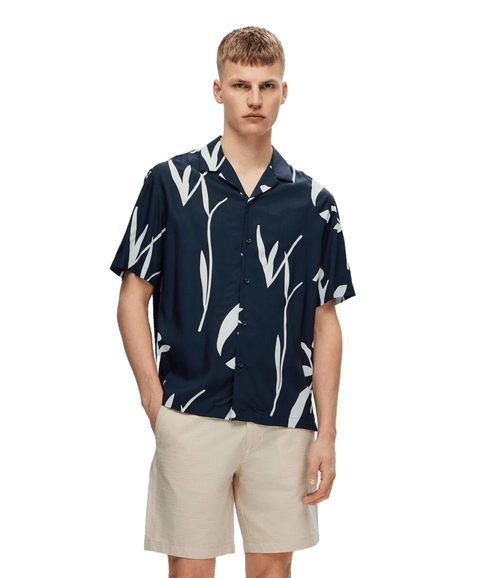Printed Short Sleeved Shirt - Navy