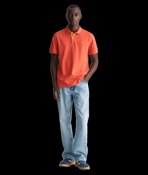 Contrast Piqué Polo Shirt - Orange