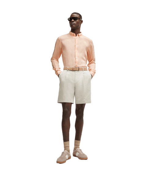 Regular-fit Linen Shirt With Button-down Collar - Orange
