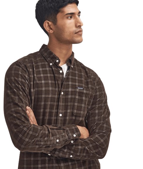 Harthill Tailored Long Sleeved Cord Shirt - Brown