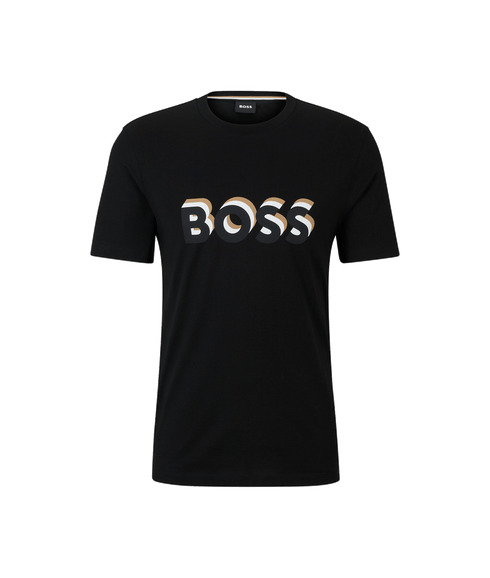 Cotton-jersey T-shirt With Logo in Signature Colours - Black