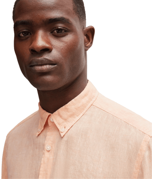 Regular-fit Linen Shirt With Button-down Collar - Orange
