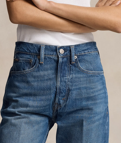 High-rise Relaxed Straight Crop Jean - Blue