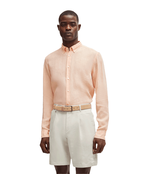 Regular-fit Linen Shirt With Button-down Collar - Orange
