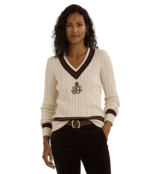 Cable-knit Cotton Cricket Sweater - Cream