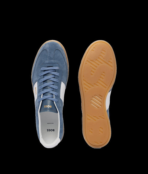 Suede-leather Lace-up Trainers with Branding - Blue