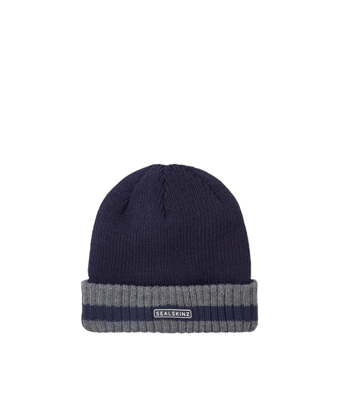 Waterproof Cold Weather Striped Roll Cuff Beanie - Navy