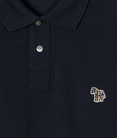 Zebra Logo Long-Sleeve Polo Shirt - Navy