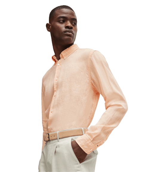Regular-fit Linen Shirt With Button-down Collar - Orange