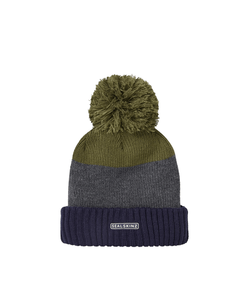 Waterproof Fleece Lined Cold Weather Striped Bobble Hat - Multi