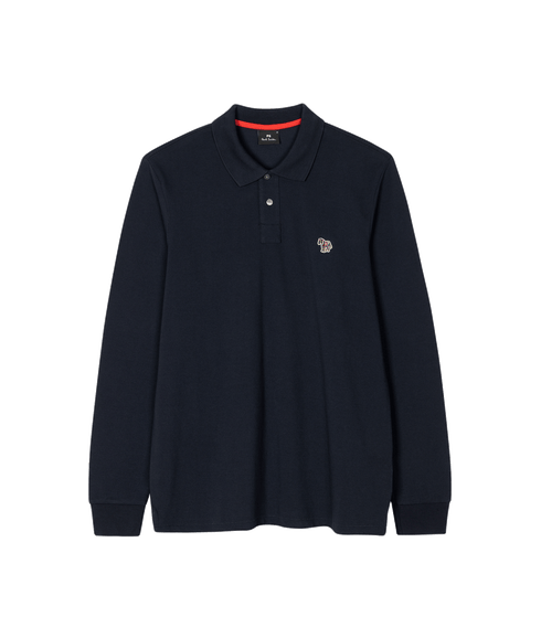 Zebra Logo Long-Sleeve Polo Shirt - Navy