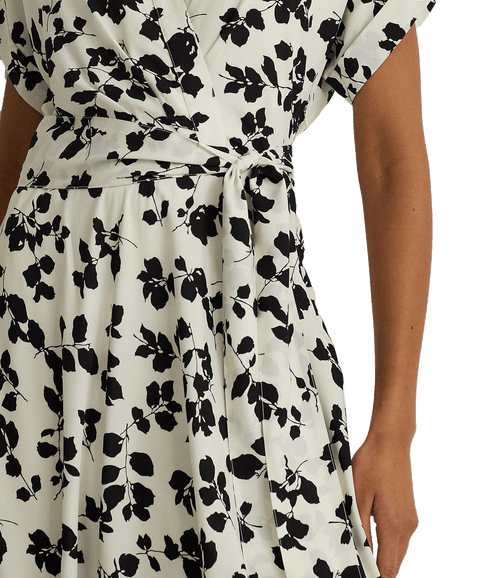 Leaf-print Belted Crepe Dress - Cream