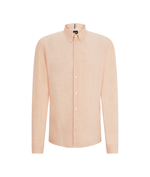 Regular-fit Linen Shirt With Button-down Collar - Orange