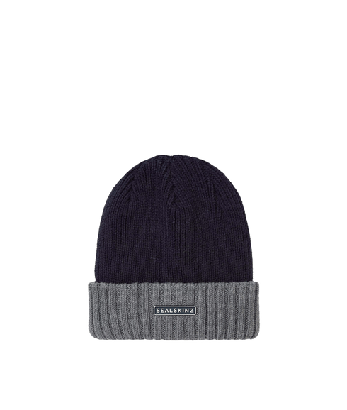 Waterproof Cold Weather Roll Cuff Beanie Hat - Navy