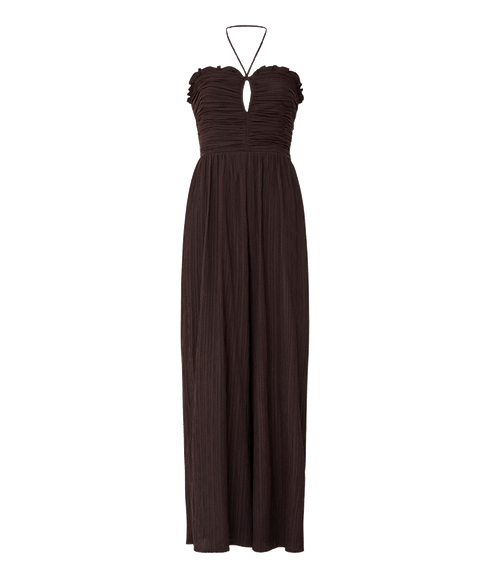 Bonny Pleated Strappy Halterneck Jumpsuit - Brown