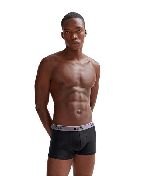 Three-Pack of Stretch-Cotton Trunks with Logo Waistbands - Black
