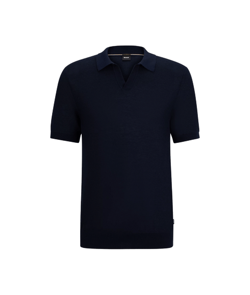 Cotton-blend Polo Sweater With Open Collar - Navy