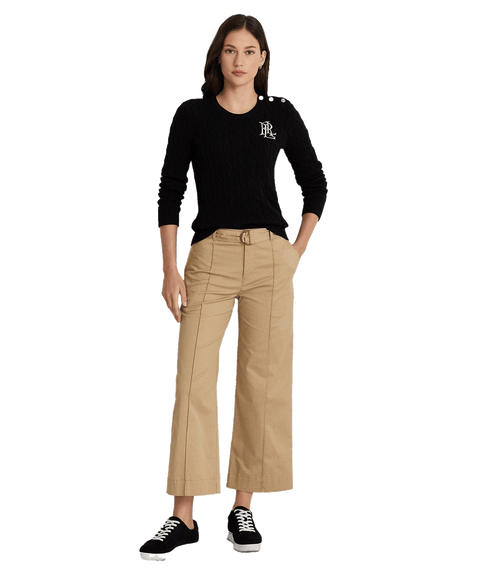 Button-Trim Cable-Knit Cotton Jumper - Black