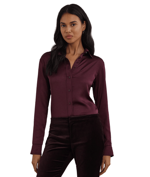 Classic Fit Satin Charmeuse Shirt - Red
