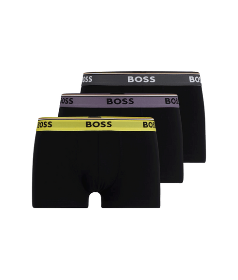 Three-Pack of Stretch-Cotton Trunks with Logo Waistbands - Black