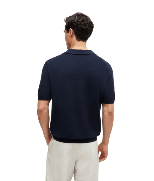 Cotton-blend Polo Sweater With Open Collar - Navy