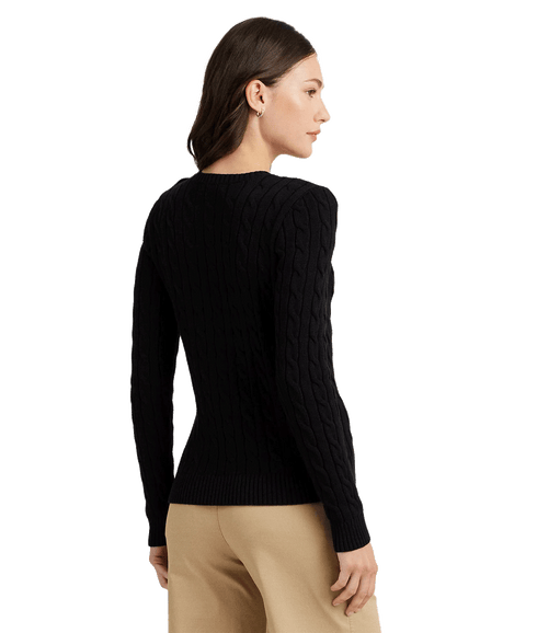 Button-Trim Cable-Knit Cotton Jumper - Black
